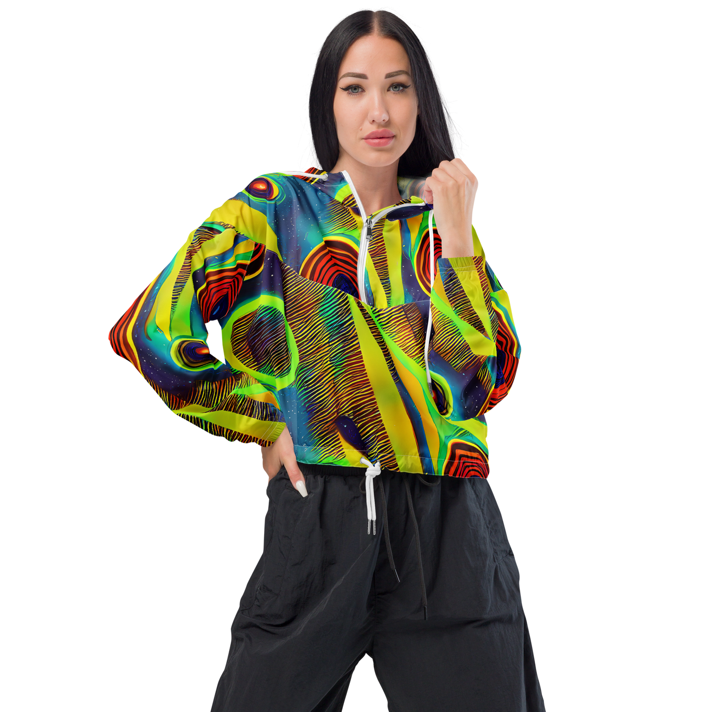 Women's Cropped Windbreaker - Galactic Pulse