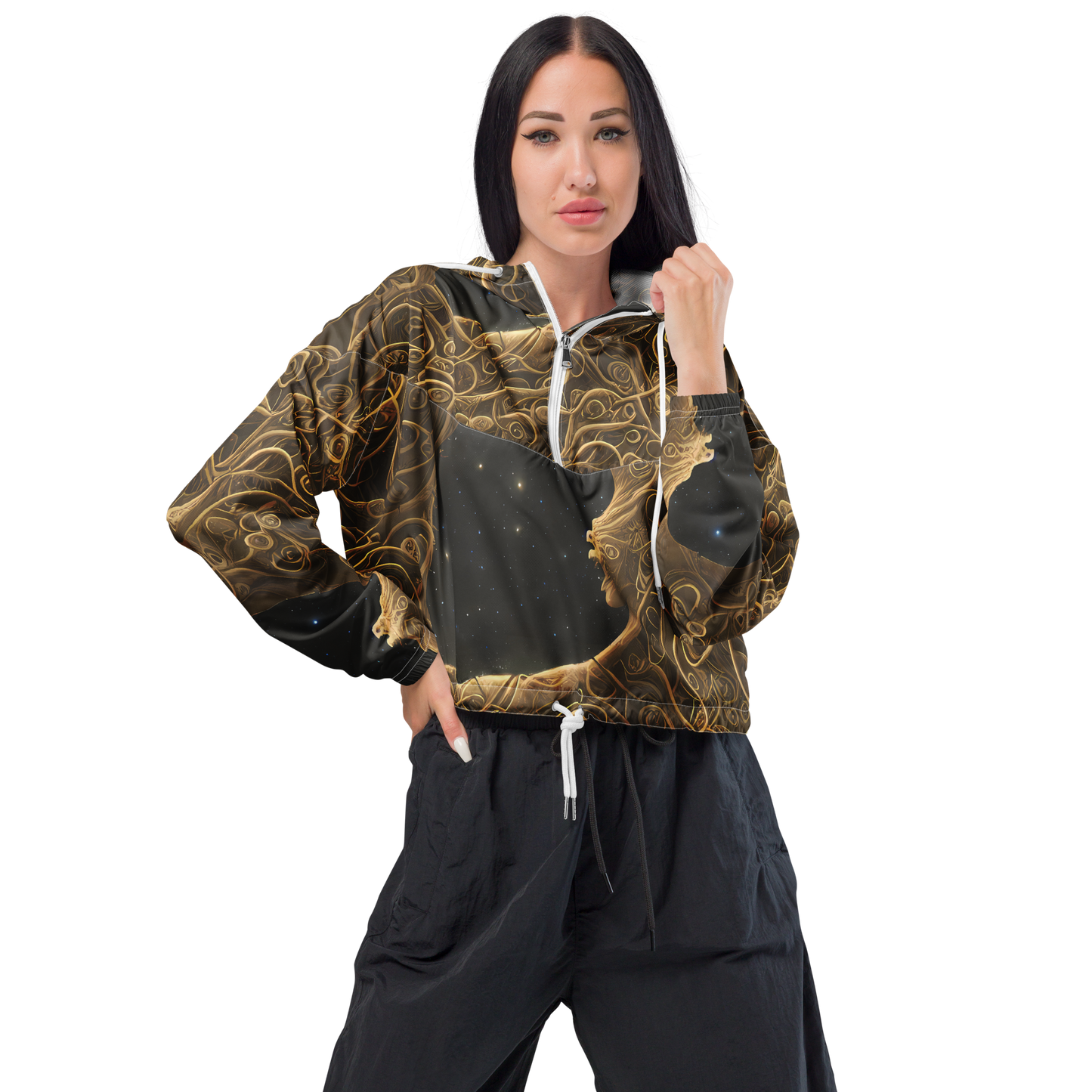 Women's Cropped Windbreaker - Gilded Reverie