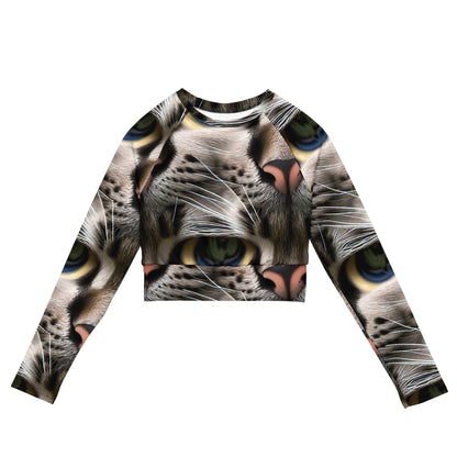Long Sleeve Crop Top - Feline Mirage