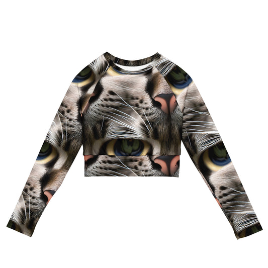 Long Sleeve Crop Top - Feline Mirage