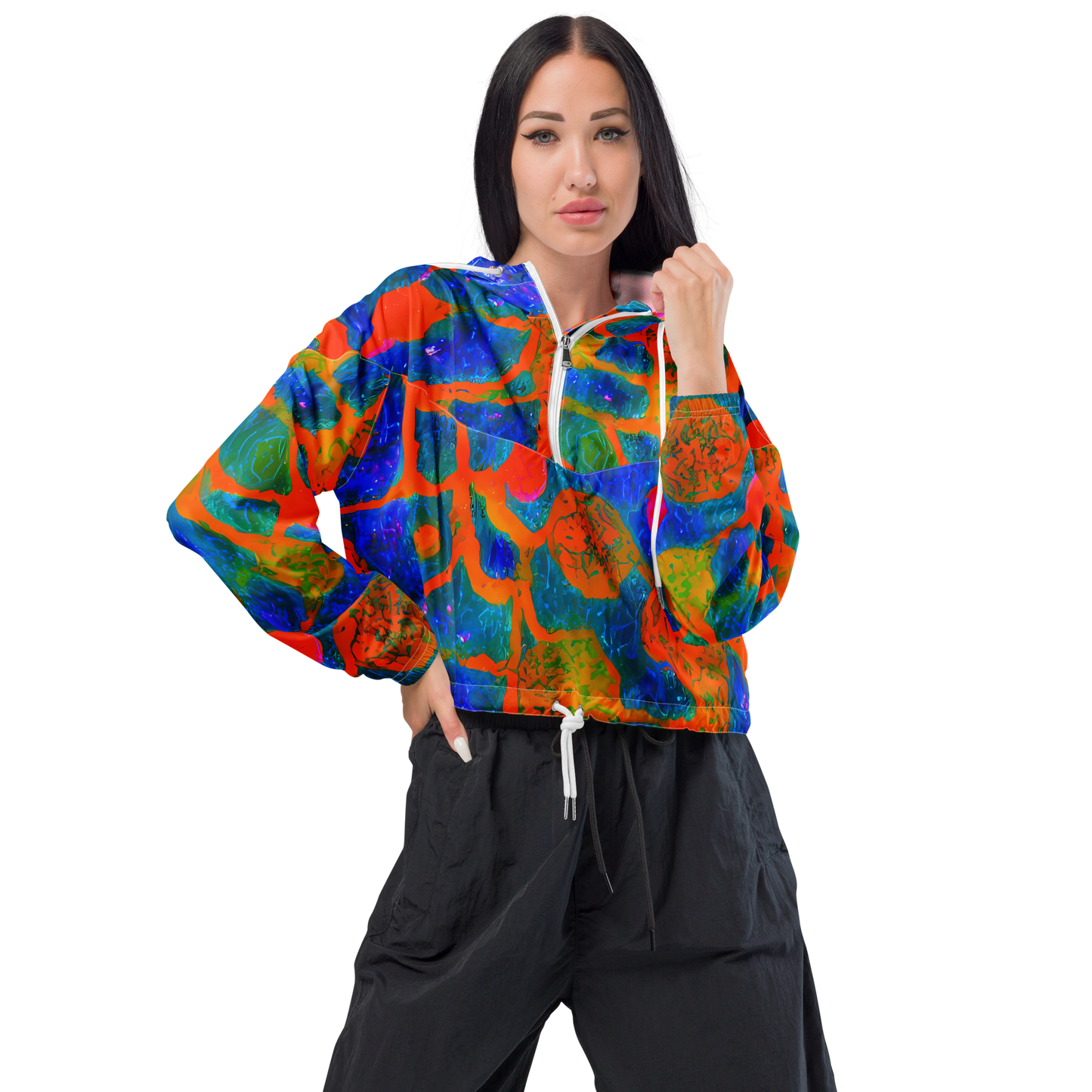 Women's Cropped Windbreaker - Vibrant Mosaic