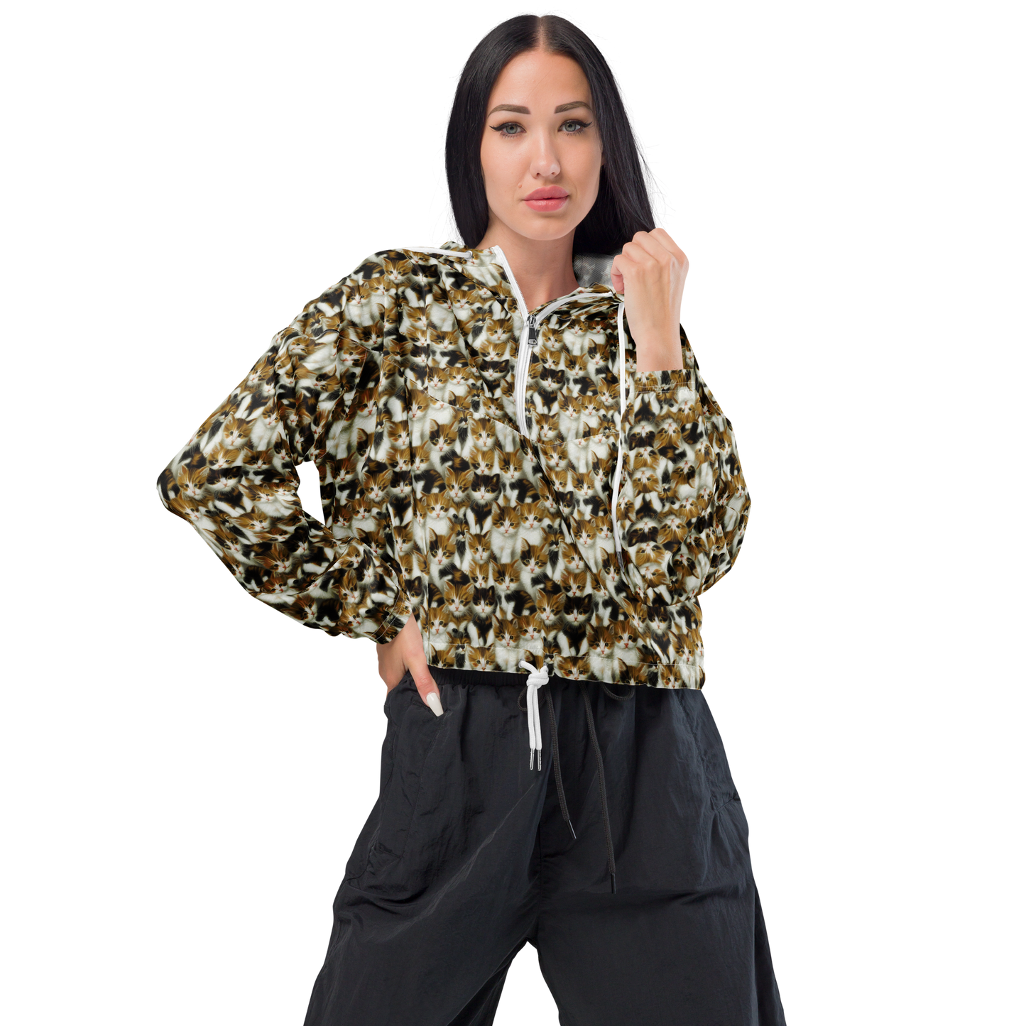 Women's Cropped Windbreaker - Cuddle Chaos