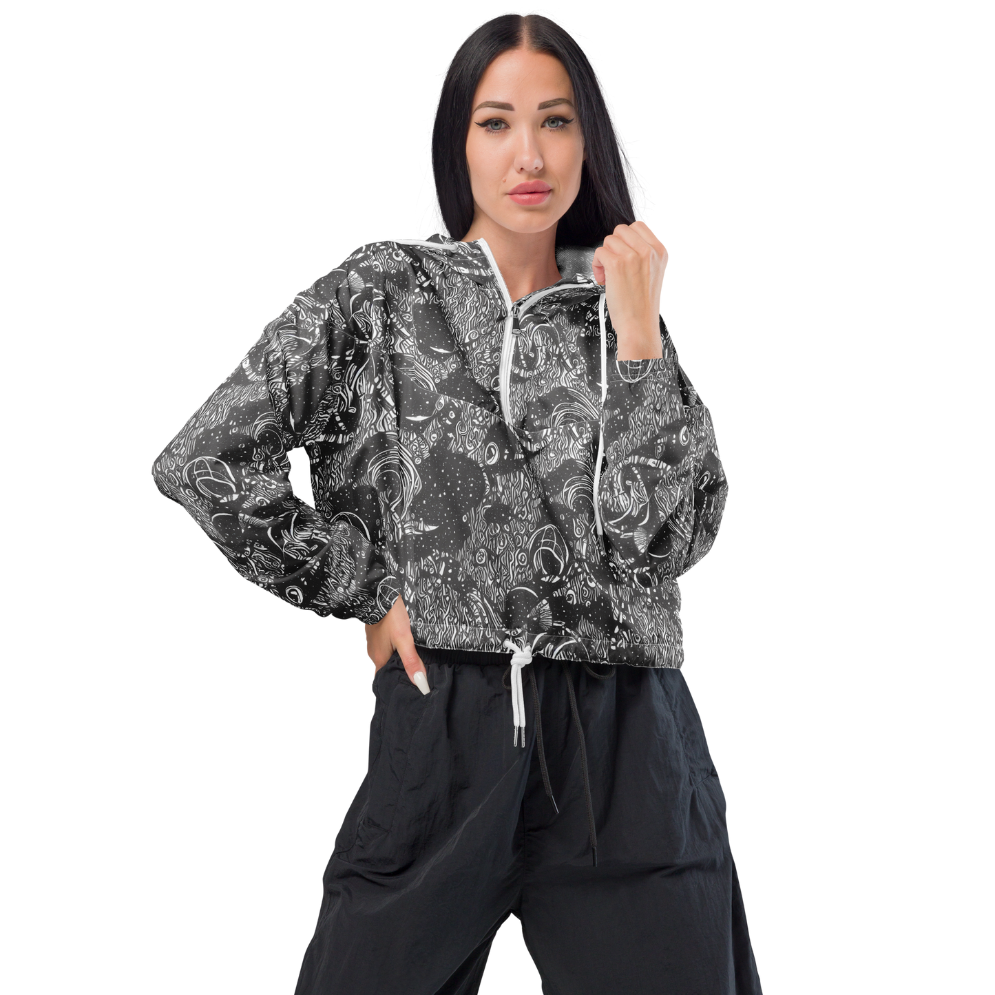 Women's Cropped Windbreaker - Shadow Reverie