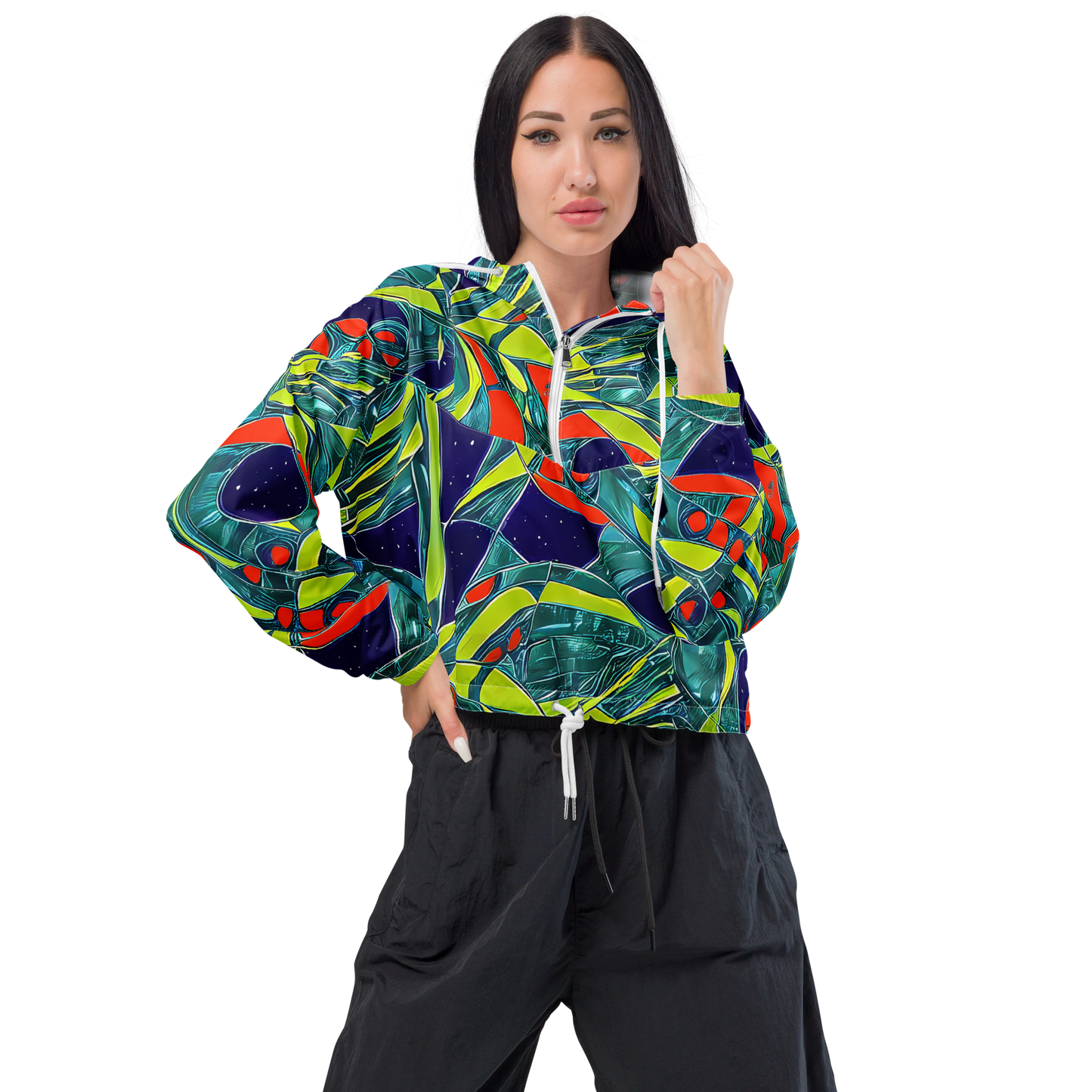 Women's Cropped Windbreaker - Harmonic Mirage