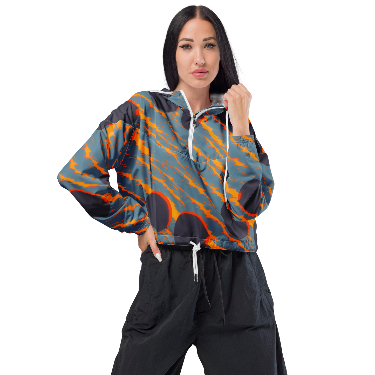 Women's Cropped Windbreaker - Flames of Gravity