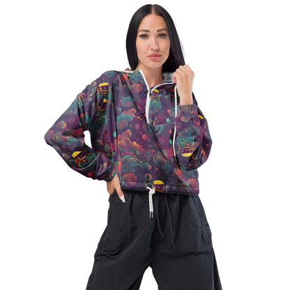 Women's Cropped Windbreaker - Nebula Dreamscape