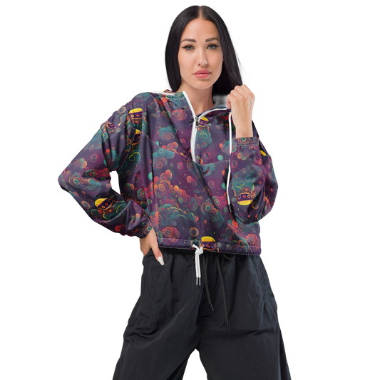 Women's Cropped Windbreaker - Nebula Dreamscape