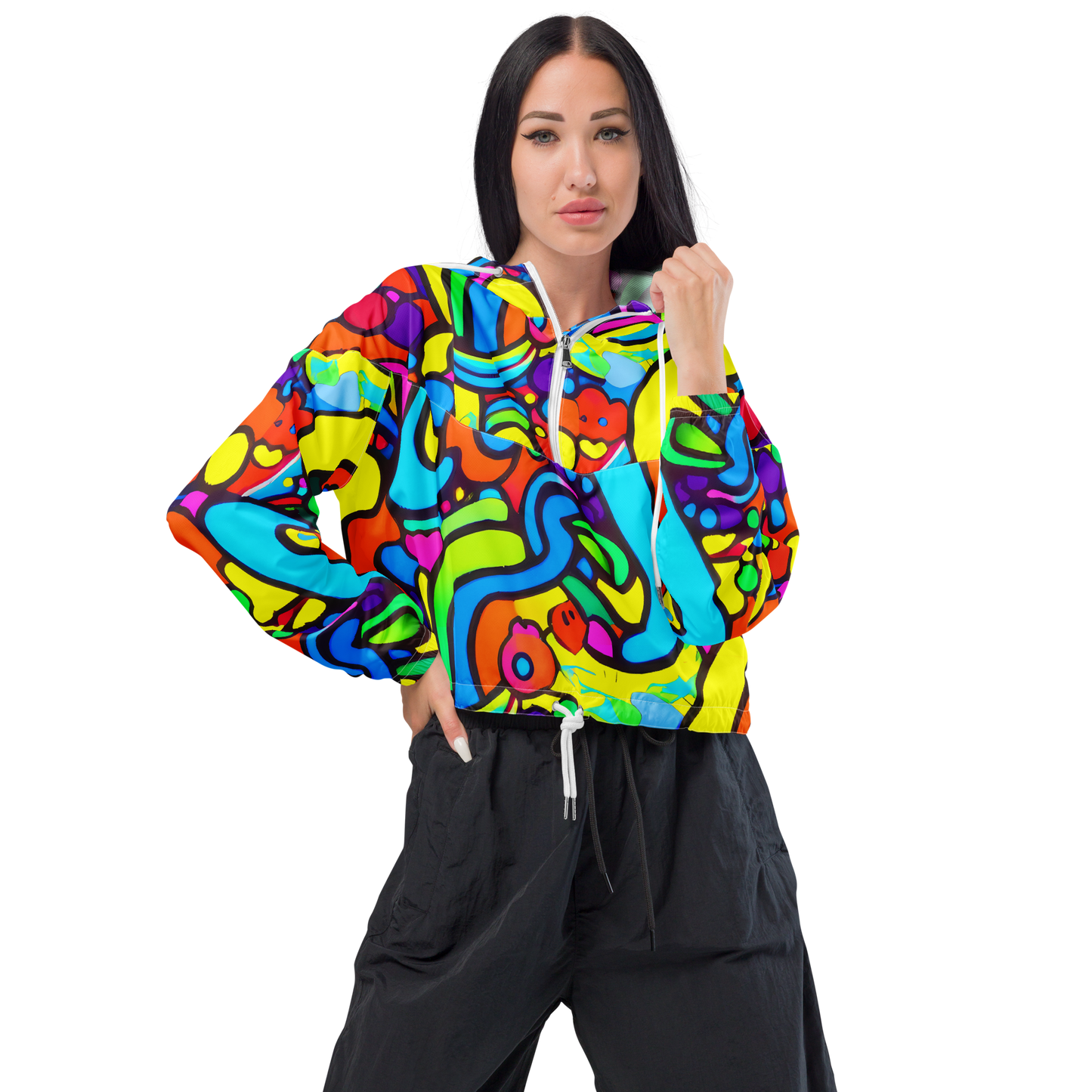 Women's Cropped Windbreaker - Chromadoodle Junction