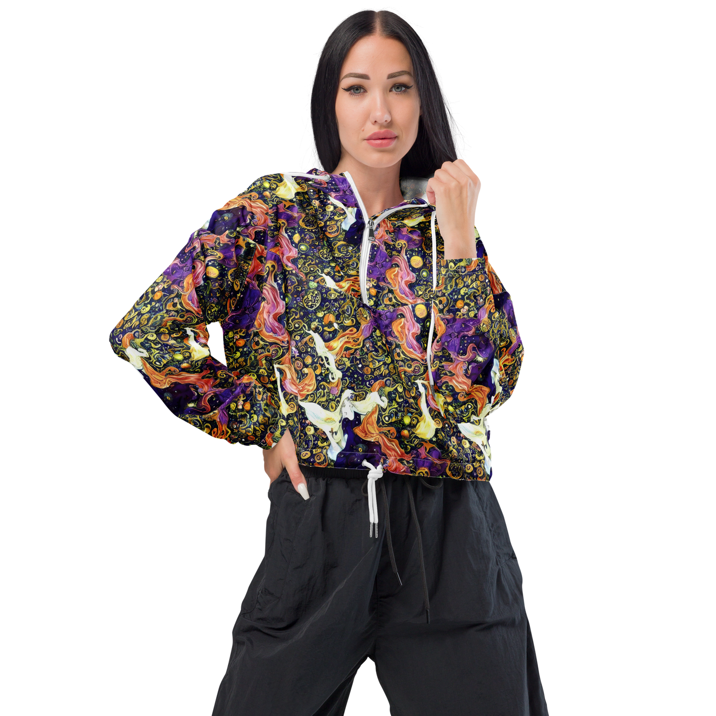 Women's Cropped Windbreaker - Ethereal Waltz