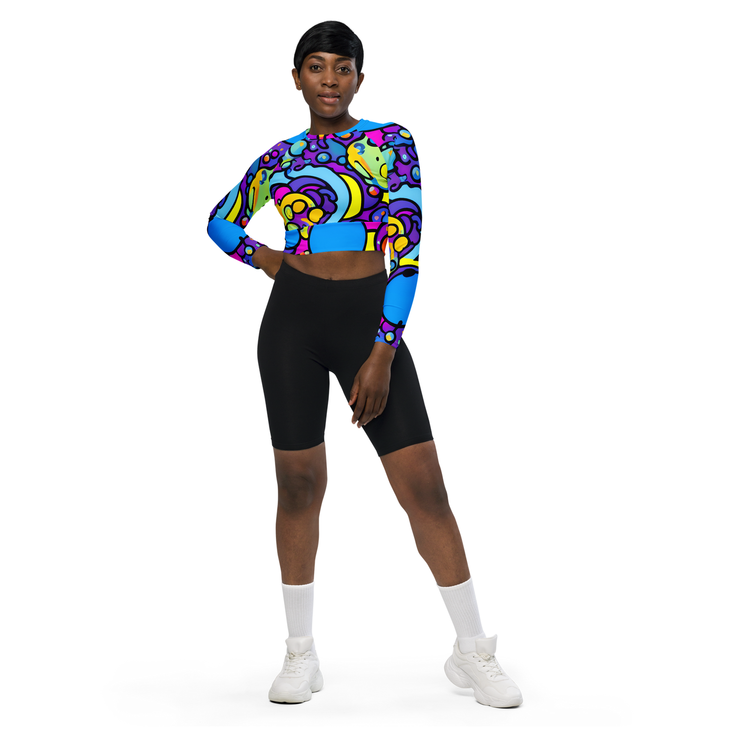 Long Sleeve Crop Top - Radiant Lagoon