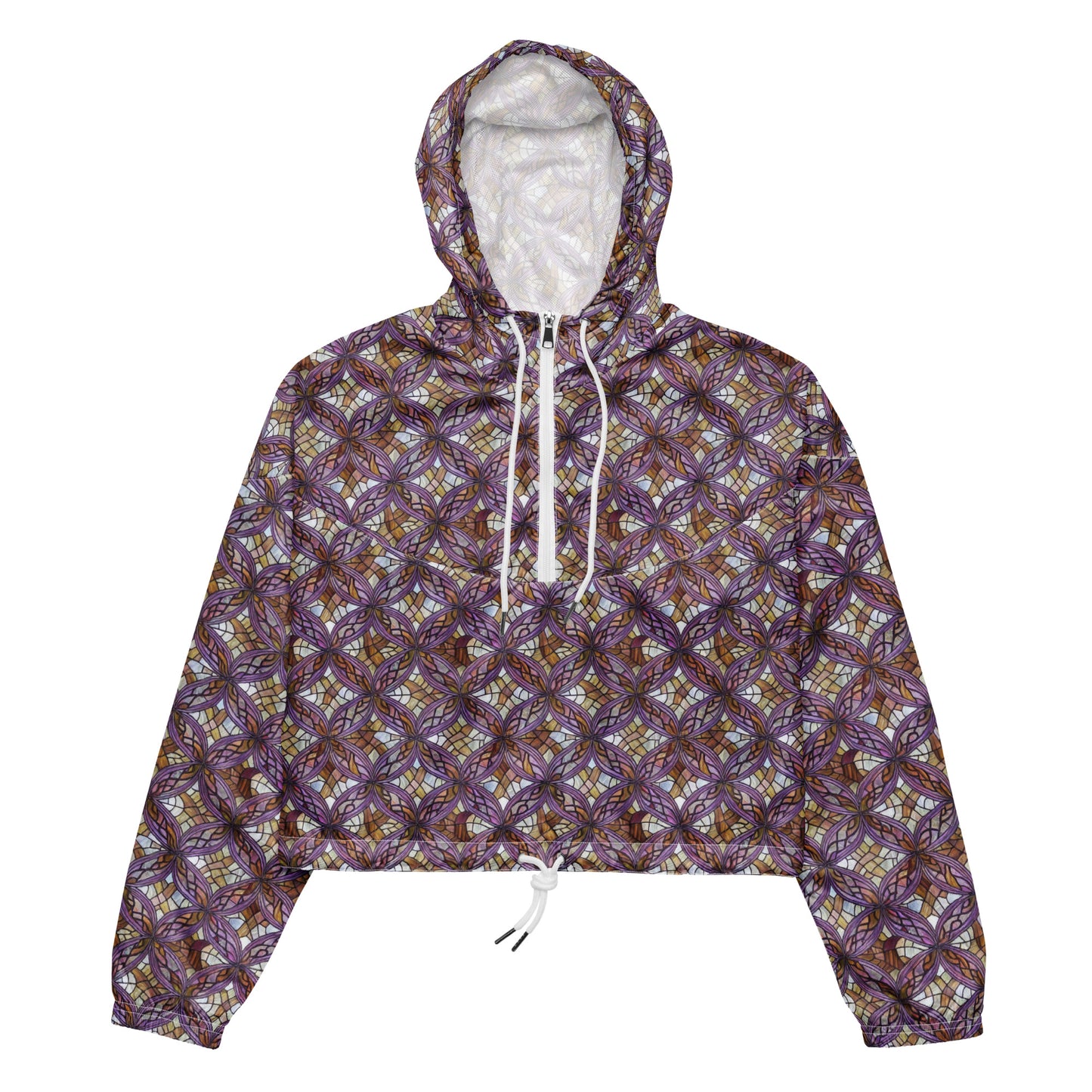 Women's Cropped Windbreaker - Stained Glass Whirl