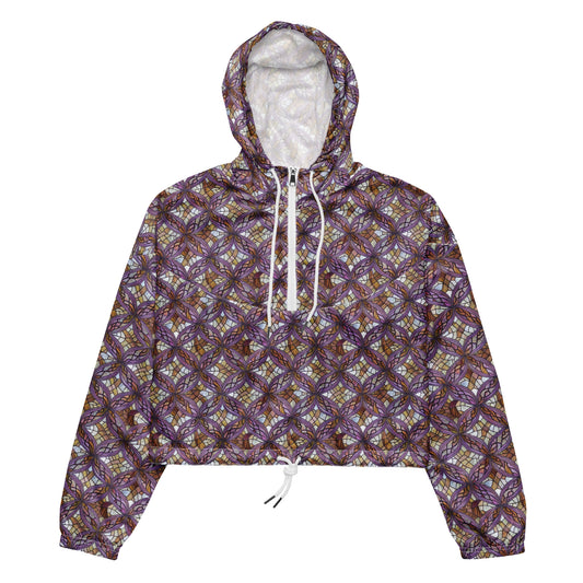 Women's Cropped Windbreaker - Stained Glass Whirl