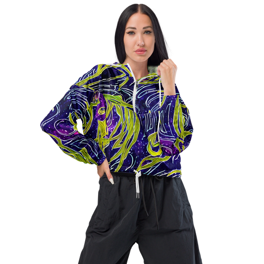 Women's Cropped Windbreaker - Celestial Scribbles