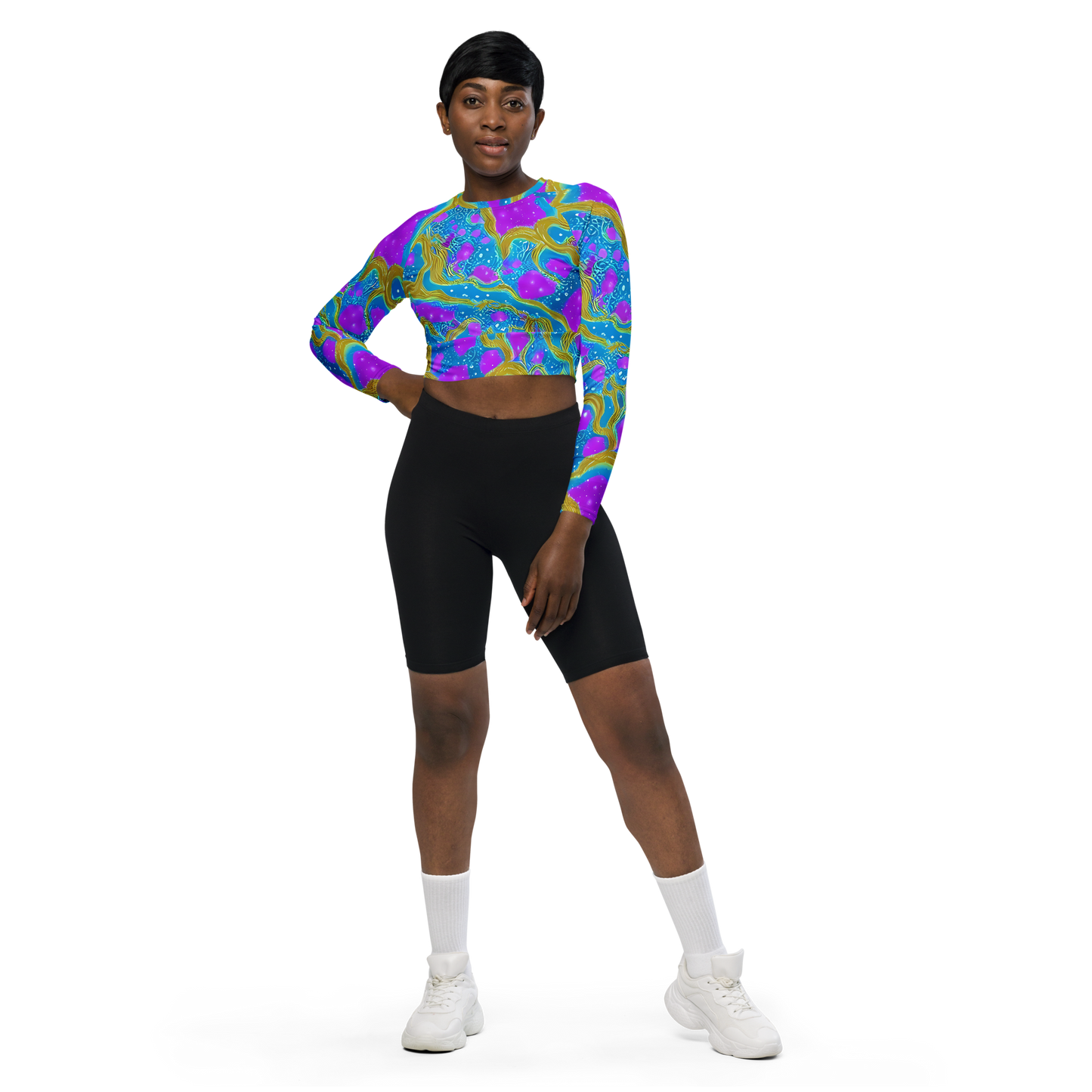 Long Sleeve Crop Top - Mystic Waves