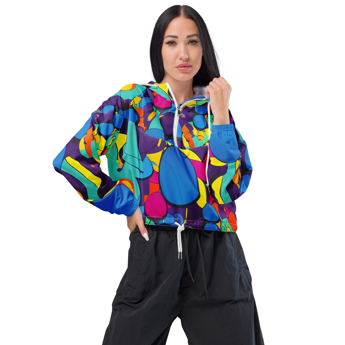 Women's Cropped Windbreaker - Psychedelic Harmony