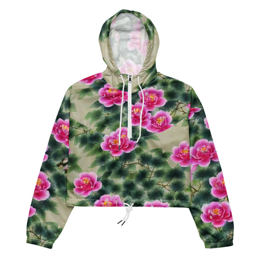 Women's Cropped Windbreaker - Blossom Reverie