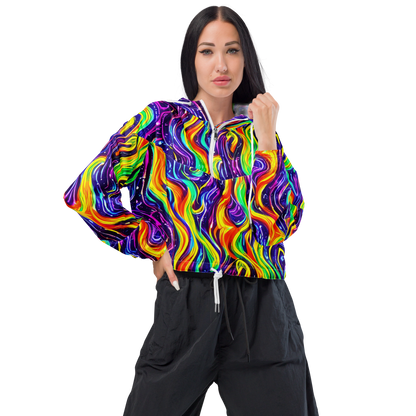 Women's Cropped Windbreaker - Galactic Flames