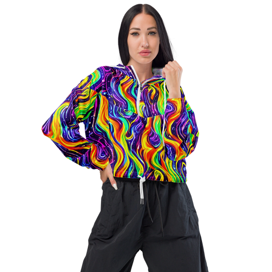 Women's Cropped Windbreaker - Galactic Flames