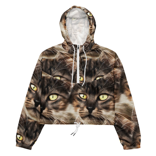 Women's Cropped Windbreaker - Feline Reverie