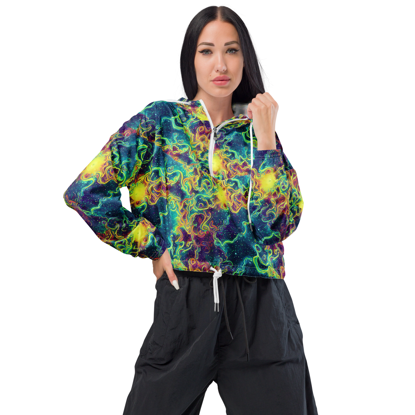 Women's Cropped Windbreaker - Echoed Pulses