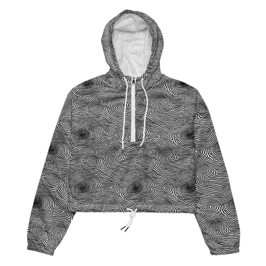 Women's Cropped Windbreaker - Black And White Rhapsody
