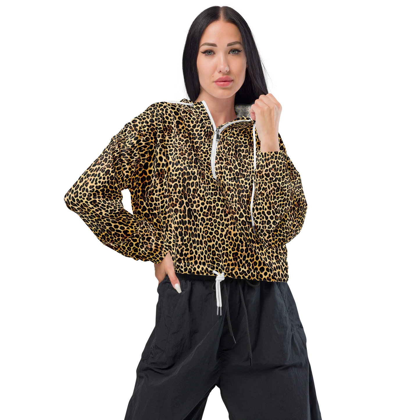 Women's Cropped Windbreaker - Cheetah Mosaic