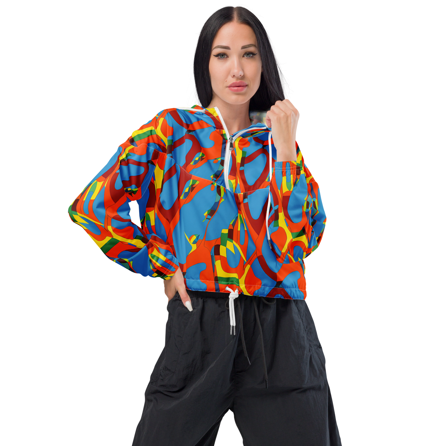 Women's Cropped Windbreaker - Fire Ocean Fusion