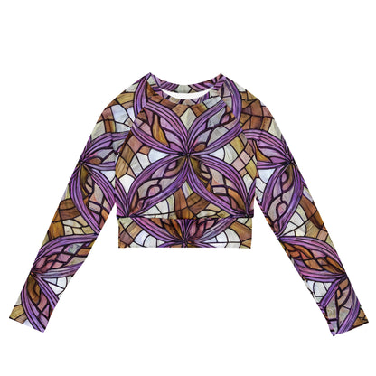 Long Sleeve Crop Top - Stained Glass Whirl