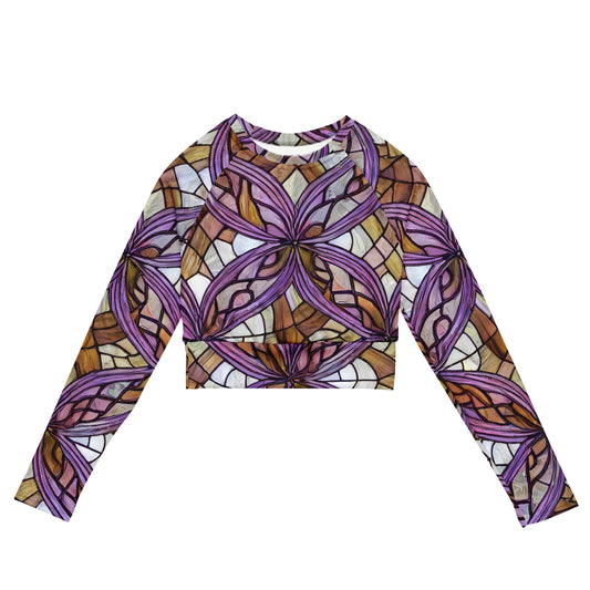 Long Sleeve Crop Top - Stained Glass Whirl