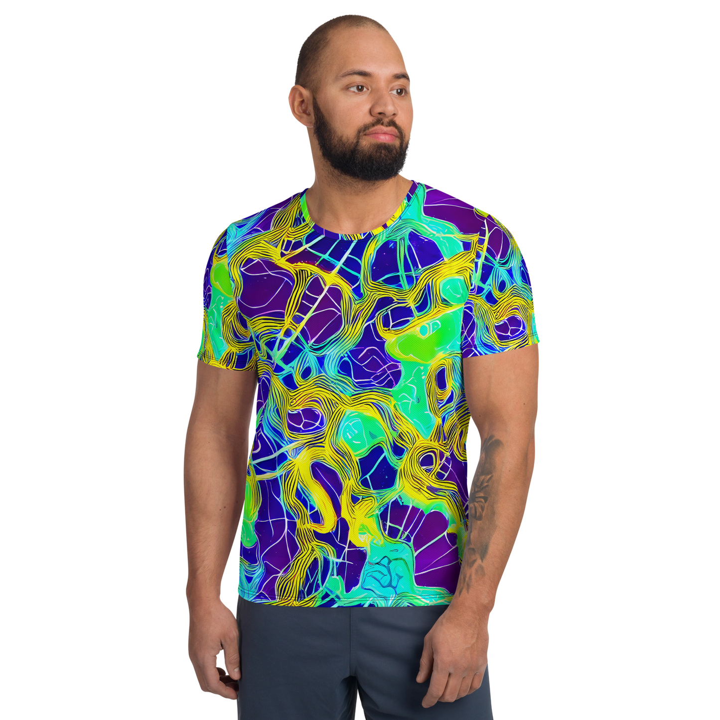 Men's Athletic T-Shirt - Neon Jungle Rhapsody