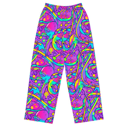 Wide-Leg Pants - Neon Galaxy Whirl