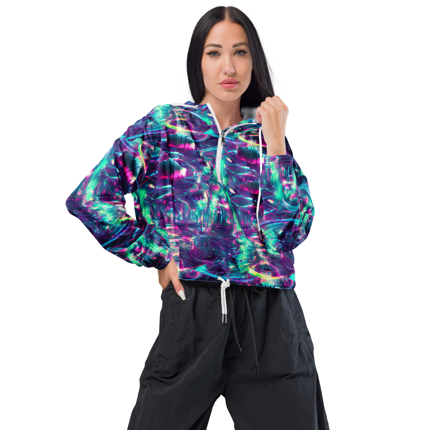 Women's Cropped Windbreaker - Synthwave Surge