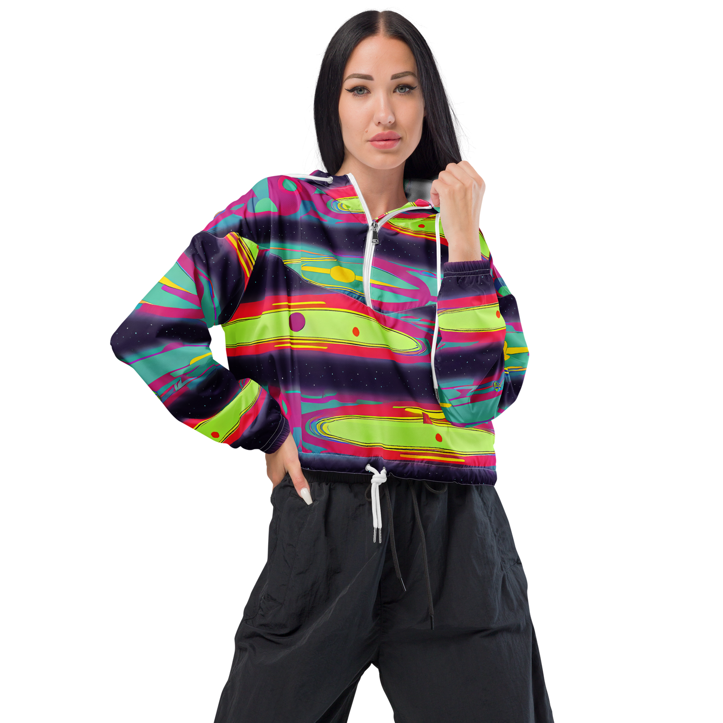 Women's Cropped Windbreaker - Astro Pop