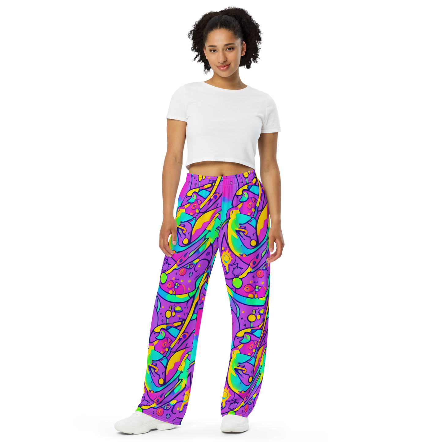 Wide-Leg Pants - Neon Galaxy Whirl