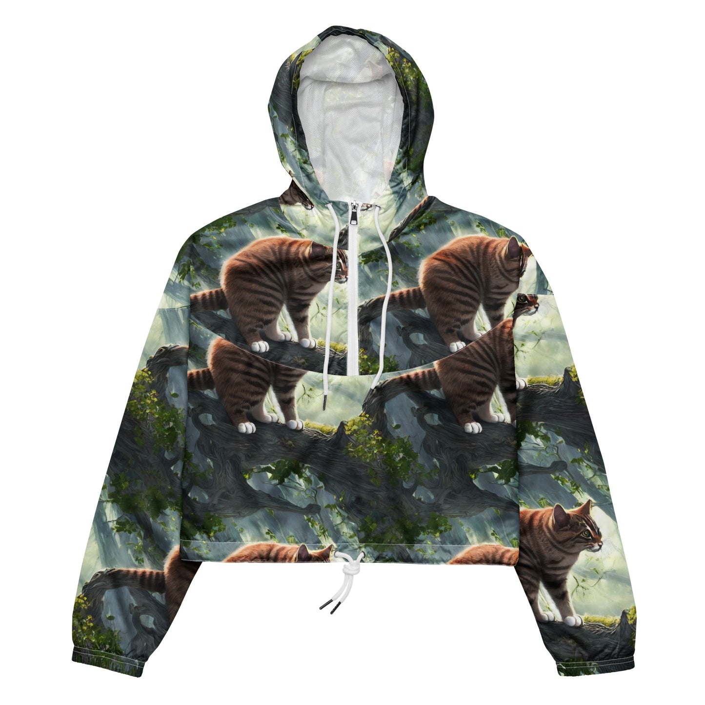 Women's Cropped Windbreaker - Whiskered Enigma