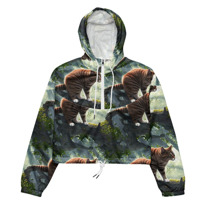 Women's Cropped Windbreaker - Whiskered Enigma