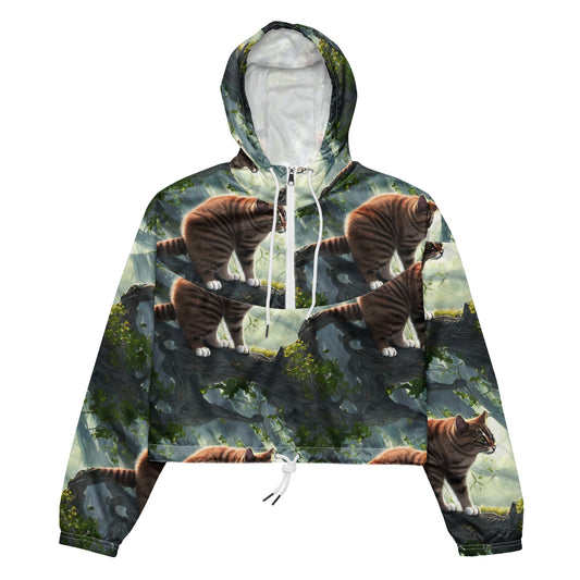 Women's Cropped Windbreaker - Whiskered Enigma