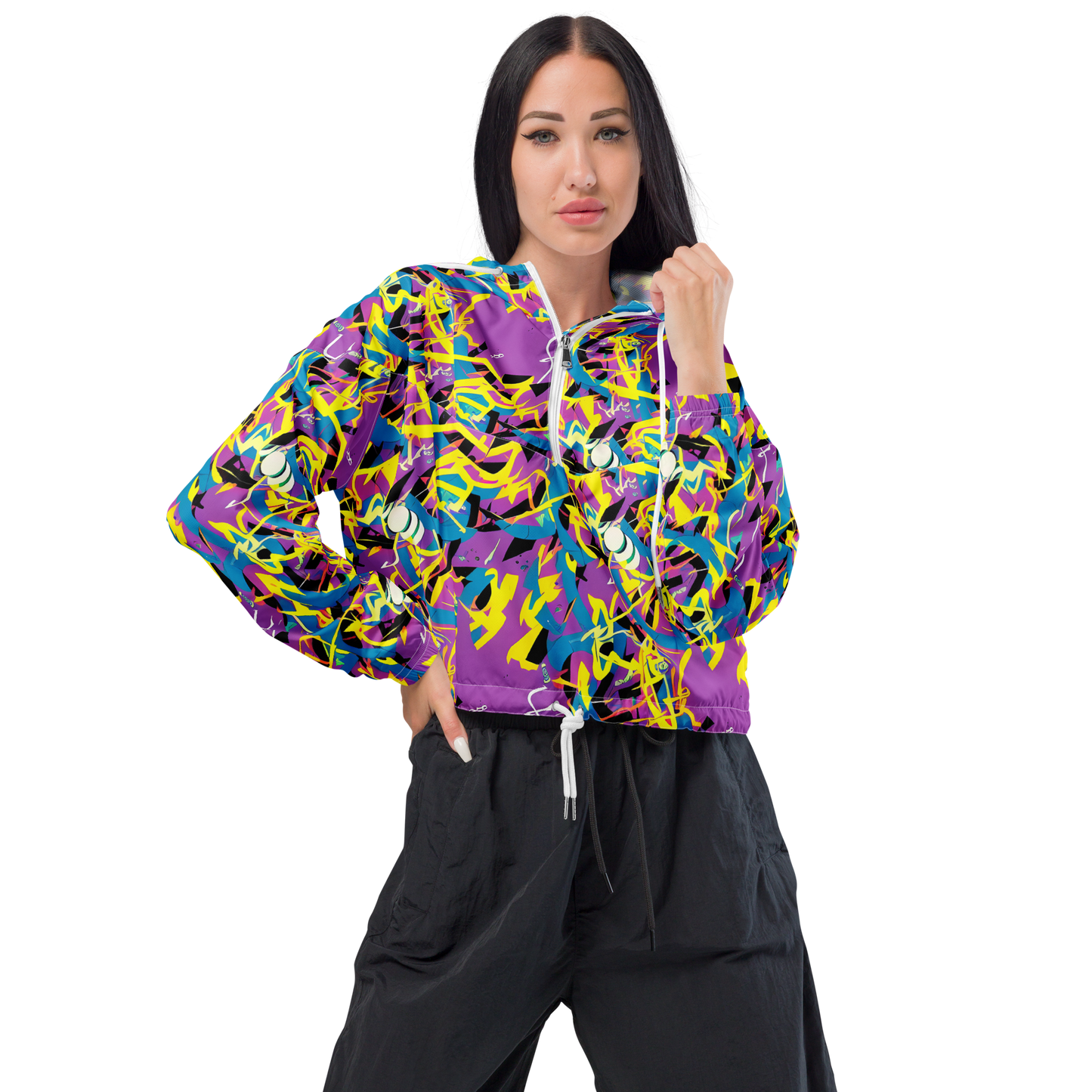 Women's Cropped Windbreaker - Galactic Sprawl