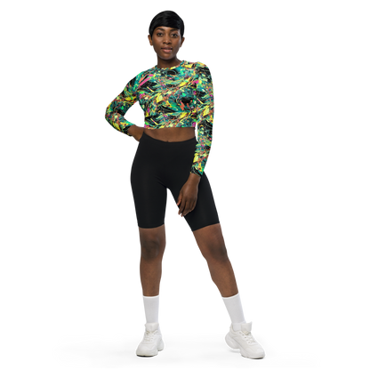 Long Sleeve Crop Top - Cyborg Whirl