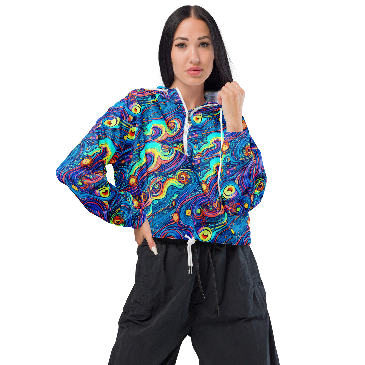 Women's Cropped Windbreaker - Echoes of Vortex