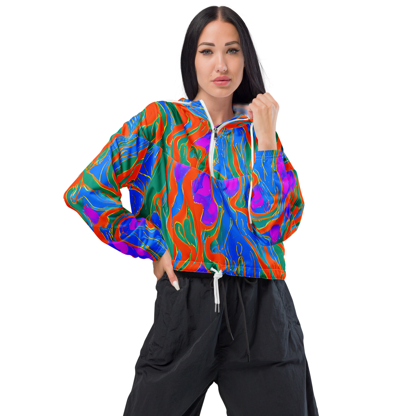 Women's Cropped Windbreaker - Childish Strokes