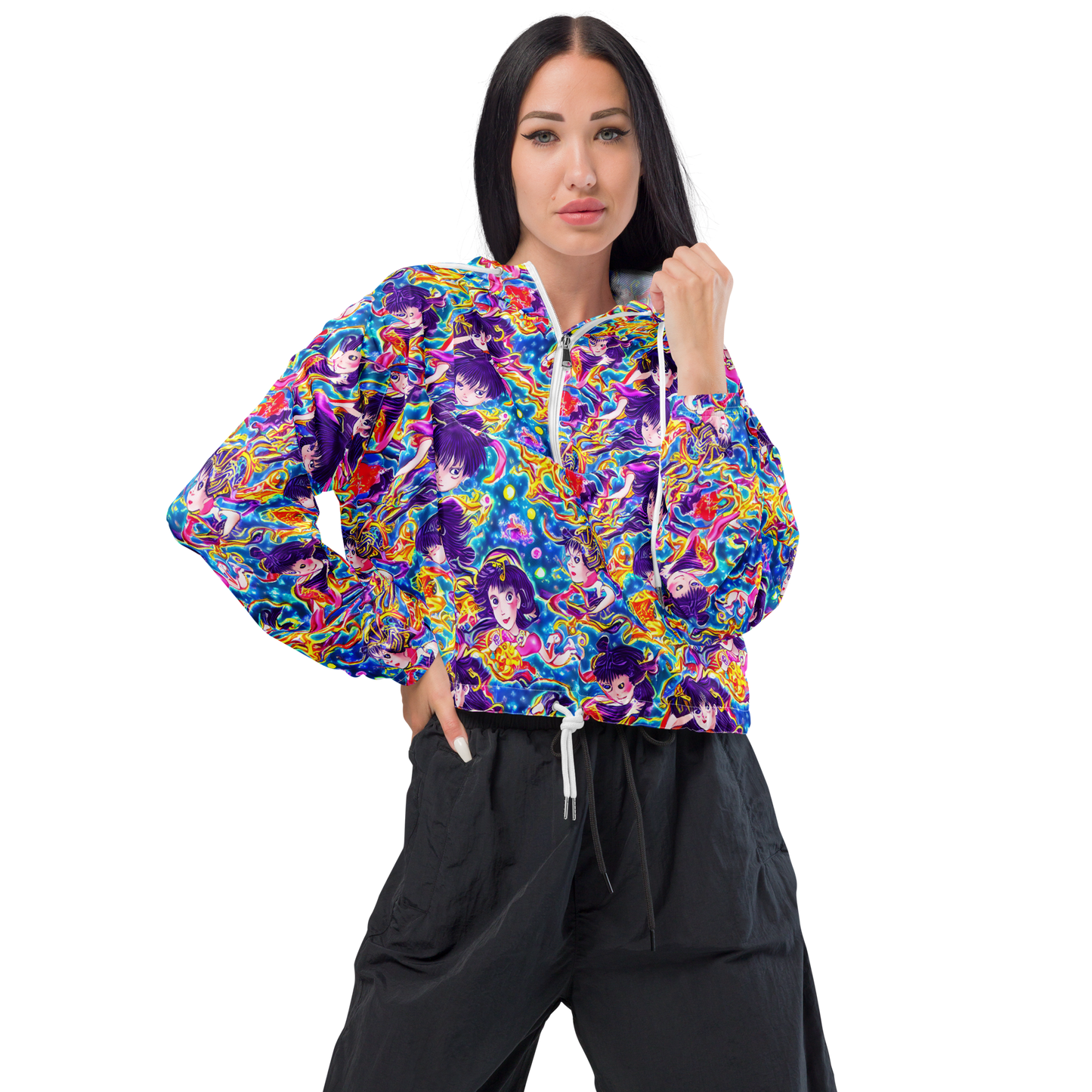 Women's Cropped Windbreaker - Aquatic Whim