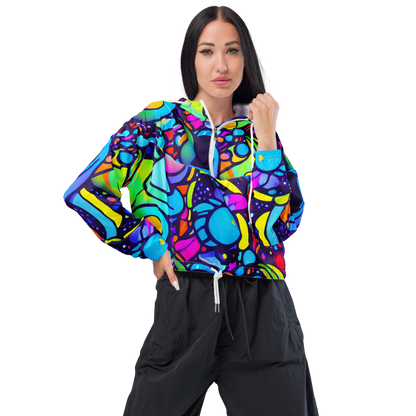 Women's Cropped Windbreaker - Neon Graffscape