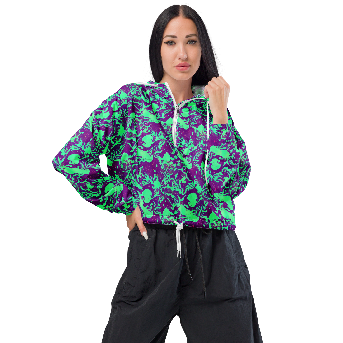 Women's Cropped Windbreaker - Alien Ripples