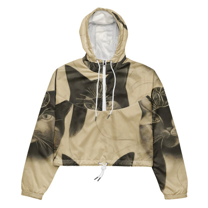 Women's Cropped Windbreaker - Feline Symphony