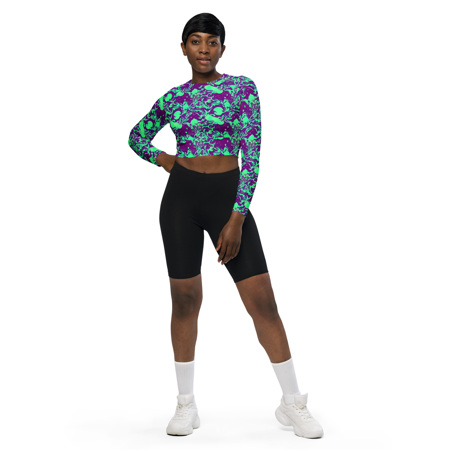 Long Sleeve Crop Top - Alien Ripples