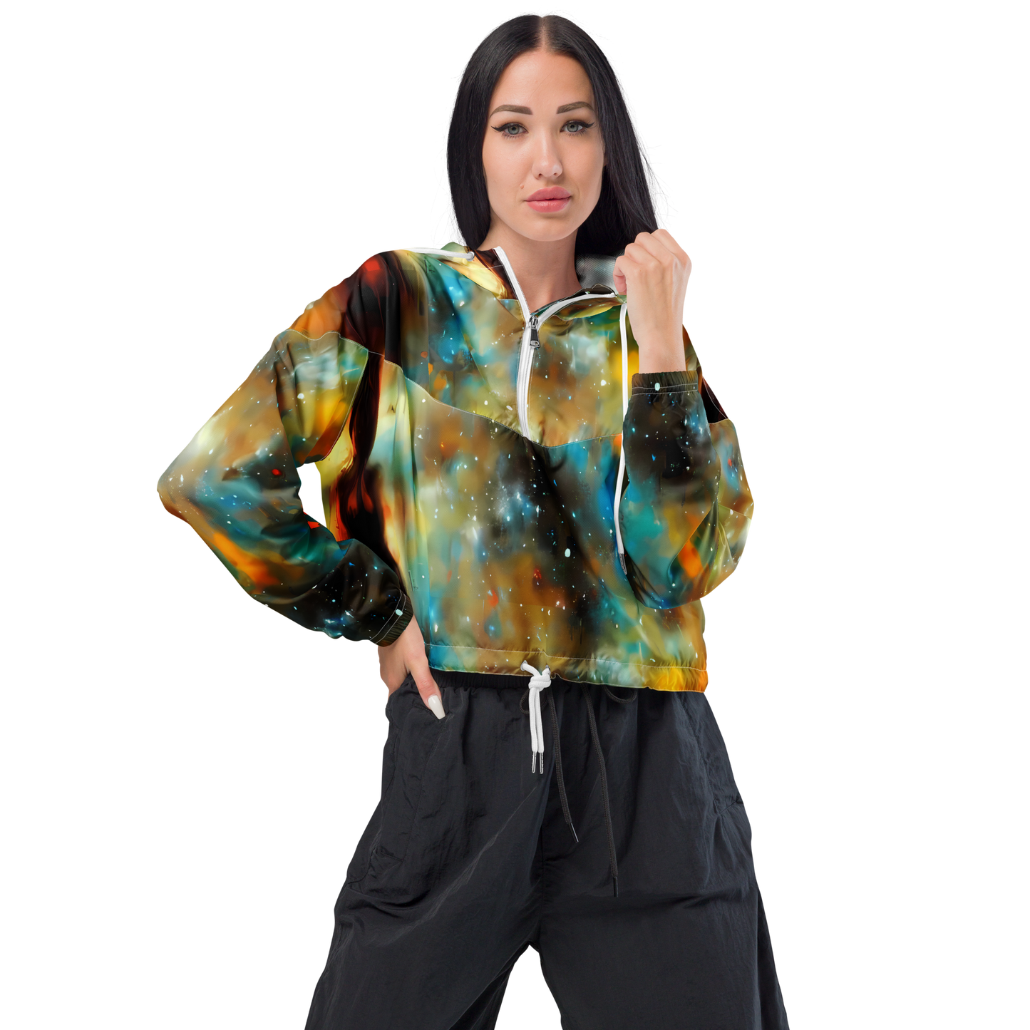 Women's Cropped Windbreaker - Abstract Tapestries