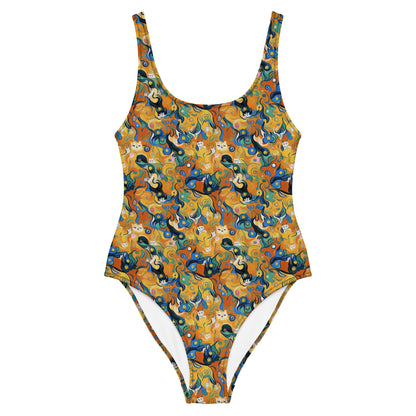 One-Piece Swimsuit - Whimsical Feline Dance