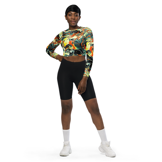 Long Sleeve Crop Top - Fluid Firestorm