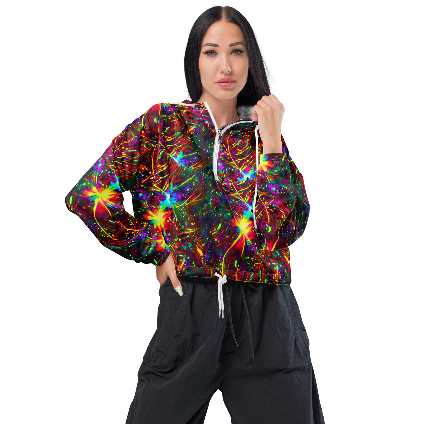 Women's Cropped Windbreaker - Stellar Burst